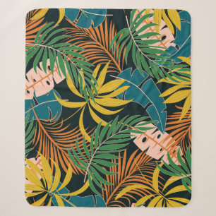 Summer Tropical Bright Plants Pattern Sherpa Blanket