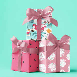 Summer tropical cats pastel pink set of 3 wrapping paper sheet