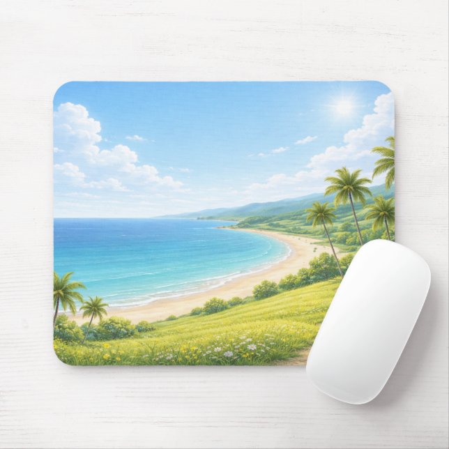 Summer Tropical Coast Mouse Pad (With Mouse)