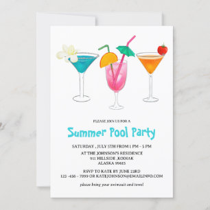 Summer Tropical Cocktail Adult Pool Party Invitation