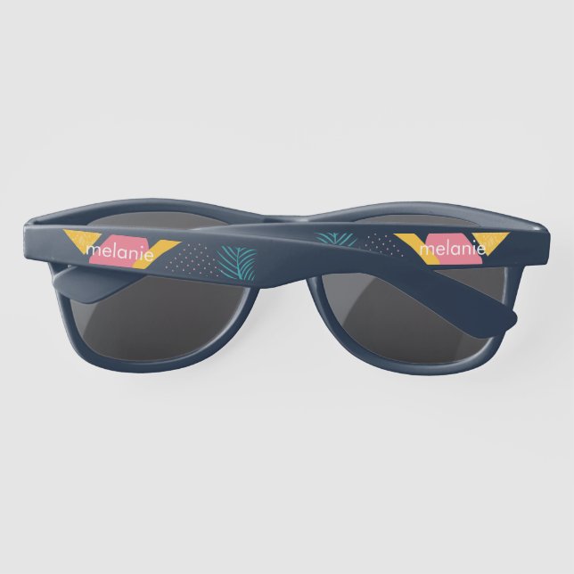 Summer Tropical Collage Shapes Monogrammed  Sunglasses (Back)