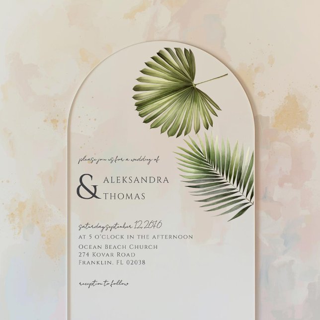 Summer Tropical Destination Wedding Palm Arch Acrylic Invitations (Creator Uploaded)