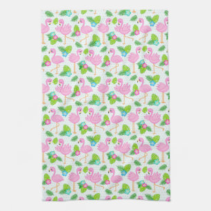 Summer Tropical Flamingo and Floral Pattern Tea Towel