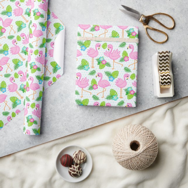 Summer Tropical Flamingo and Floral  Pattern Wrapping Paper (Crafts)