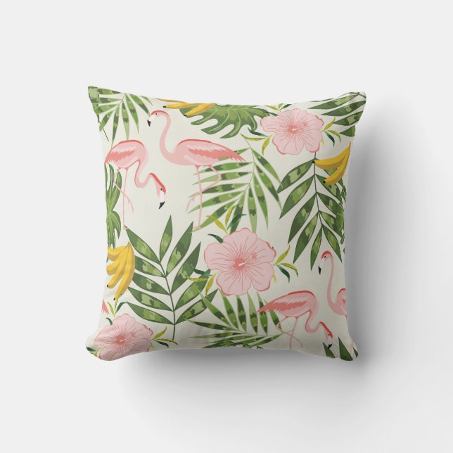 Summer Tropical Flamingo Outdoor Pillow (Front)