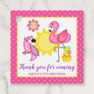 Summer Tropical Flamingo & Parrot Birthday Favour Tags