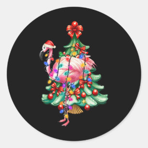 Summer Tropical Flamingo Santa Hat Christmas In Ju Classic Round Sticker