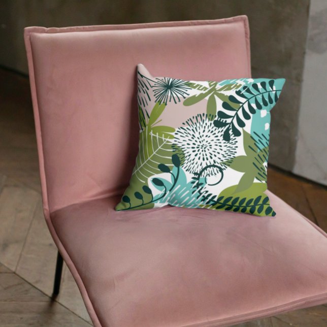 Summer Tropical Floral Green Pink  Cushion (Creator Uploaded)