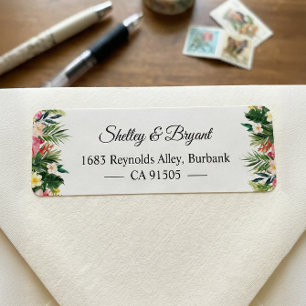 Summer Tropical Floral Leaves Personalised Return Address Label