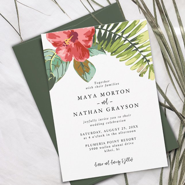 Summer Tropical Flower Palm Leaf Wedding Invitation (Creator Uploaded)