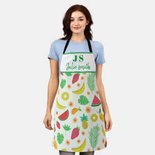 Summer tropical fruit pattern Monogram  Apron