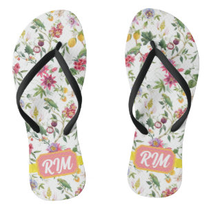 Summer, Tropical fruit watercolor pattern Thongs