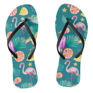 Summer Tropical Fun Teal Pattern Thongs