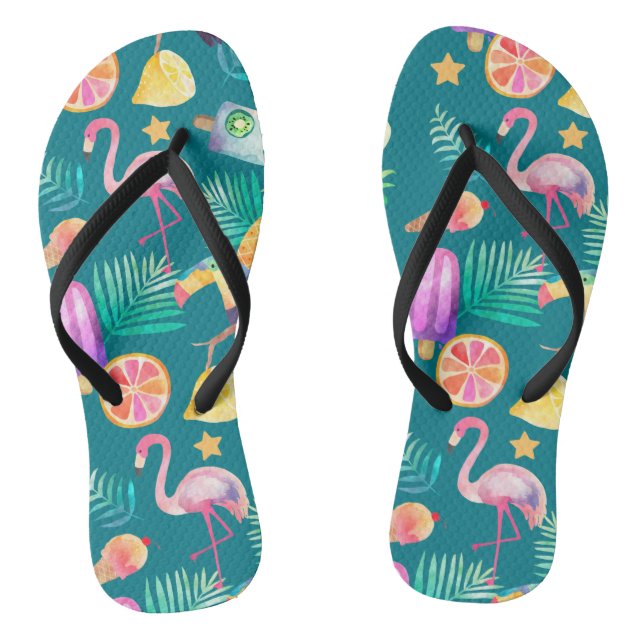 Summer Tropical Fun Teal Pattern Thongs (Footbed)