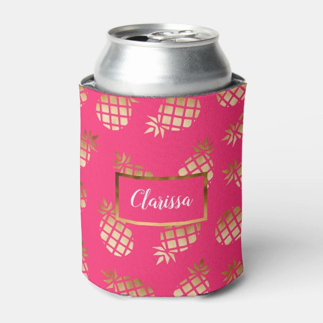 Summer tropical gold and pink pineapple pattern can cooler (Can Front)