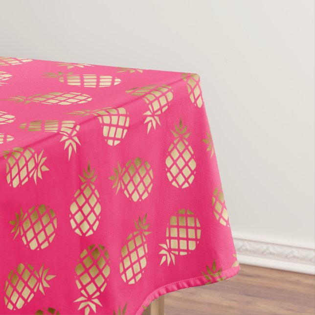 Summer tropical gold and pink pineapple pattern tablecloth (In Situ)
