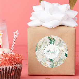 Summer Tropical Green Gold Palm Foliage Greenery Classic Round Sticker