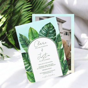 Summer Tropical Greenery Beach Wedding Photo Invitation