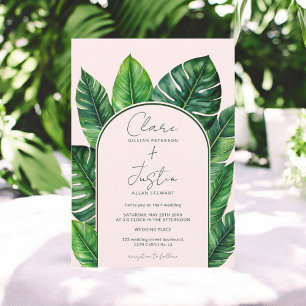 Summer Tropical Greenery Pink Wedding Photo Invitation