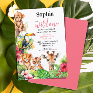 Summer Tropical Jungle Hibiscus Wild One Birthday Invitation