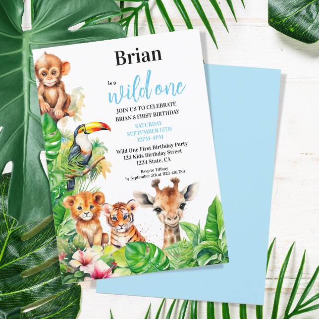 Summer Tropical Jungle Safari Wild One Birthday Invitation (Creator Uploaded)