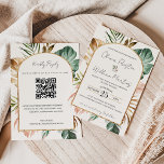 Summer Tropical Leaves Arch QR Code RSVP Wedding Invitation<br><div class="desc">Modern and elegant design printed Summer Tropical Leaves Gold Glitter Arch Frame QR Code RSVP Wedding Invitation that can be customised with your text. Please click the "Customise it" button and use our design tool to modify this template. Check out the Graphic Art Design store for other products that match...</div>