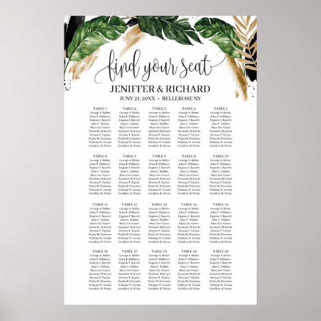 Summer Tropical leaves gold and black splashes Poster (Front)