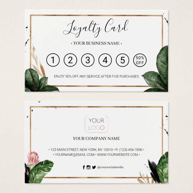 Summer Tropical Leaves Loyalty Punch Card (Front & Back)