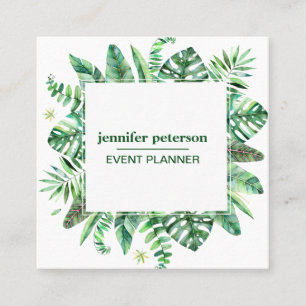 Summer Tropical Leaves Monstera Social Media Icons Square Business Card