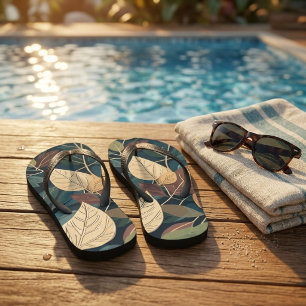 Summer Tropical Leaves Pattern Botanical Leaf Thongs