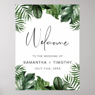 Summer Tropical Leaves Portrait Wedding Welcome Poster