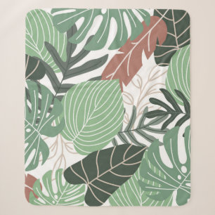 Summer tropical leaves seamless pattern sherpa blanket