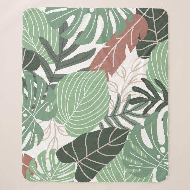 Summer tropical leaves seamless pattern sherpa blanket (Front)