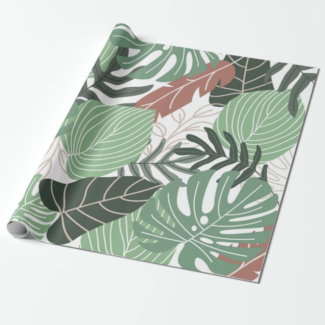 Summer tropical leaves seamless pattern wrapping paper (Unrolled)