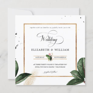 Summer Tropical Leaves Wedding Square Invitation