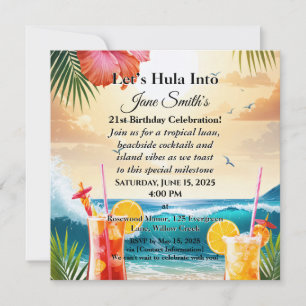 Summer Tropical Luau Beach Party 21st Birthday Holiday Card