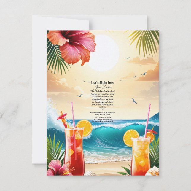 Summer Tropical Luau Beach Party 21st Birthday RSVP Card (Front)