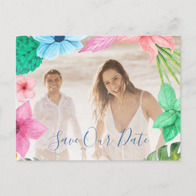 Summer tropical modern photo wedding save date announcement postcard (Front)