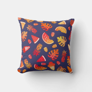 Summer Tropical Orange Fruit on Navy Blue Cushion