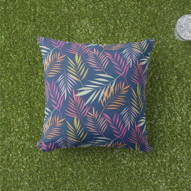 Summer Tropical Palm leaves on Blue  Cushion (Grass)