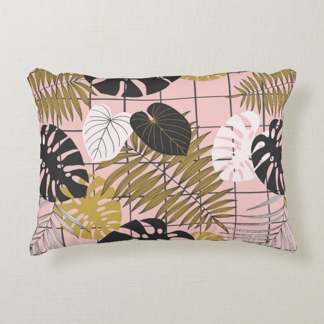Summer tropical palm leaves pattern decorative cushion (Front)