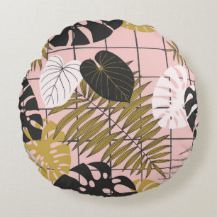 Summer tropical palm leaves pattern round cushion