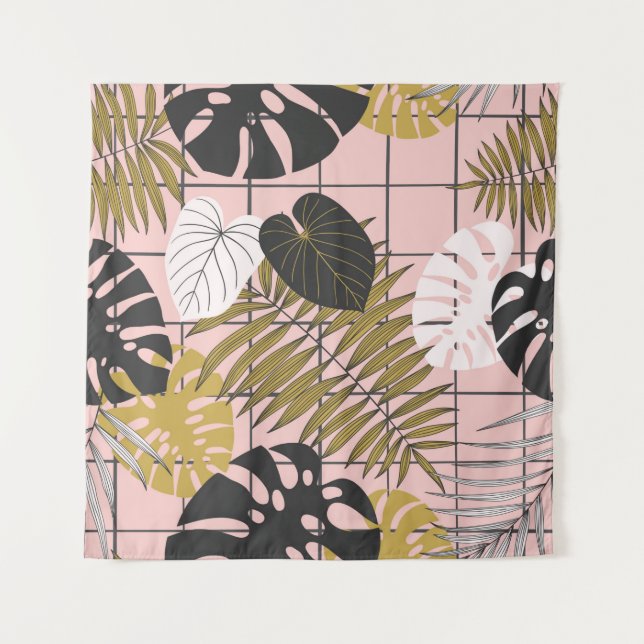 Summer tropical palm leaves pattern tapestry (Front)