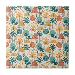Summer Tropical Palm Trees & Geometric Sun Design Ceramic Tile