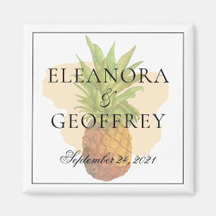 Summer Tropical Pineapple Coastal Wedding Date Magnet