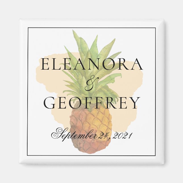 Summer Tropical Pineapple Coastal Wedding Date Magnet (Front)