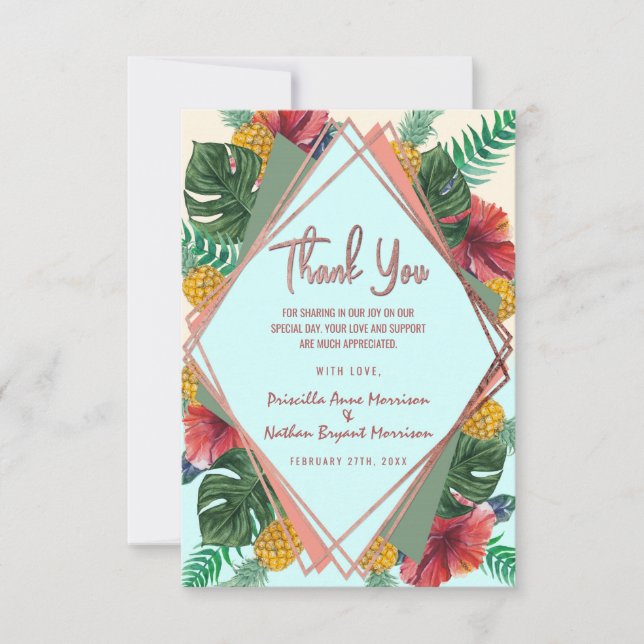 Summer Tropical Pineapple Leaves Floral Thank You (Front)