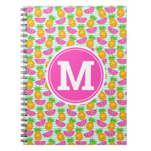 Summer Tropical Pineapple & Watermelon Monogram Notebook