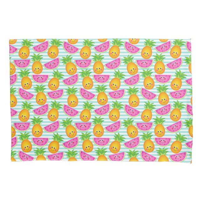 Summer Tropical Pineapple & Watermelon Pattern Pillowcase (Front)