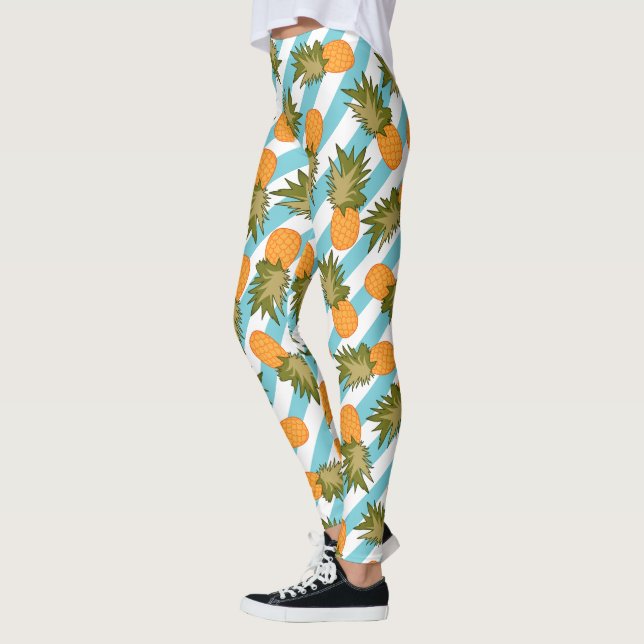 Summer Tropical Pineapples & Stripes Leggings (Left)